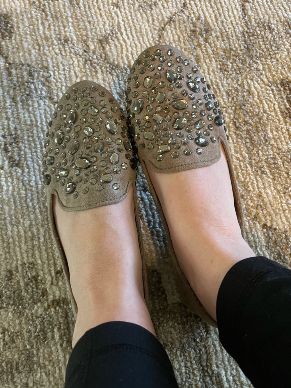 [5/$25 THIS WEEKEND ONLY] Aldo Taupe Suede Jeweled Slip-On Loafers